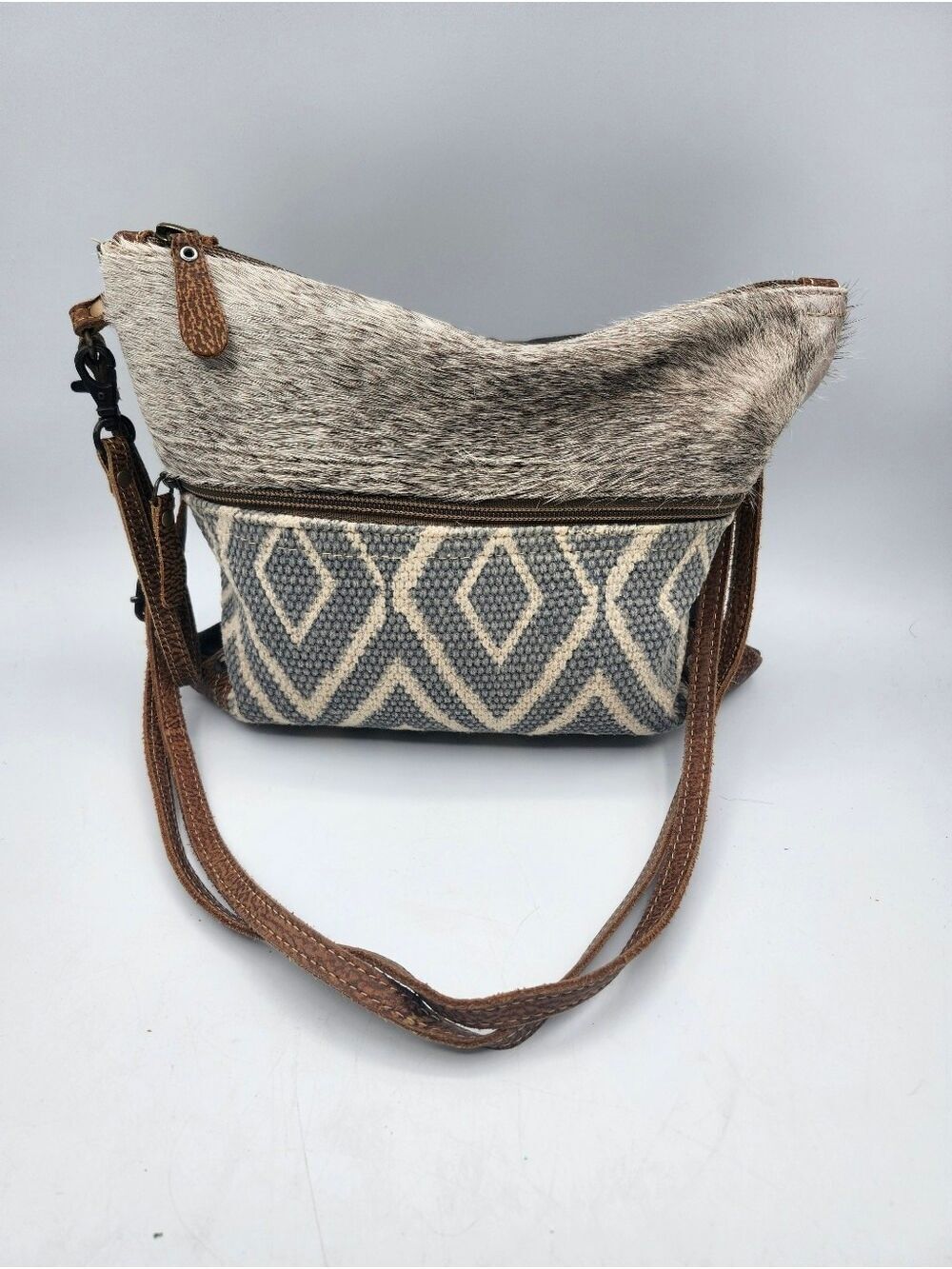 Myra Bag Leather Western Boho Textured Geometric Crossbody